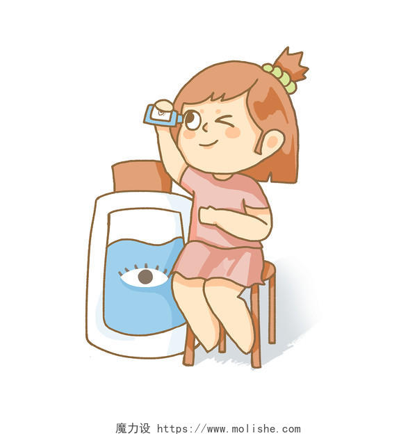 卡通可爱小女孩滴眼药水医疗健康PNG素材眼药水元素